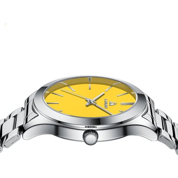 Men Silver Yellow Stainless Steel Analog Quartz Fashion Business Designer Watch - Picture 5 of 9